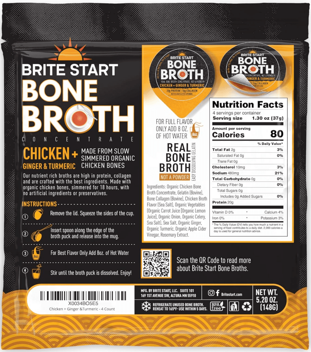 Brite Start Chicken Ginger Turmeric Bone Broth Shelf-Stable 12 Pack