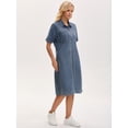 thumbnail image 3 of DARING DIVA Midi Denim Short Sleeve Button Down Tunic Jean Dress M Gray Blue, 3 of 7