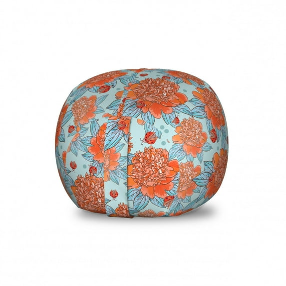 Meadow Storage Toy Bag Chair, Ladybugs Flying over Peony Blossoms Beetles Botanical Rural Fragrance, Stuffed Animal Organizer Washable Bag, Large Size, Scarlet Pale Azure Blue, by Ambesonne