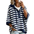 thumbnail image 2 of TGSLY Striped Hooded Sweater for Women Lightweight Henley Half Button Down Knit Tops Loose Casual 3/4 Batwing Sleeve Fall Winter Pullovers XXL, 2 of 9