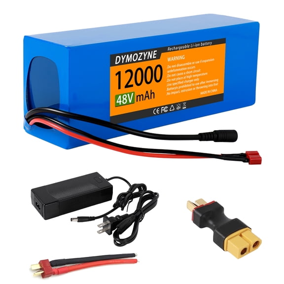 48V12Ah universal lithium battery, 30A battery management system and waterproof polyethylene casing , compatible with XT60 and T-junction plugs , supports 150-1000W motors