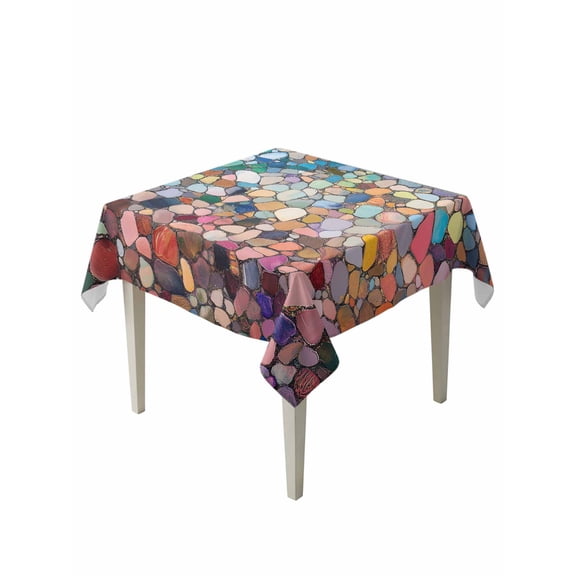 Colorful Stone Table Cloth, Rainbow Abstract Oil Painting Brushwork Waterproof Tablecloth for Square Tables, Reusable Washable Fabric Table Cover for Restaurant Kitchen Dining Tables 54"x54"