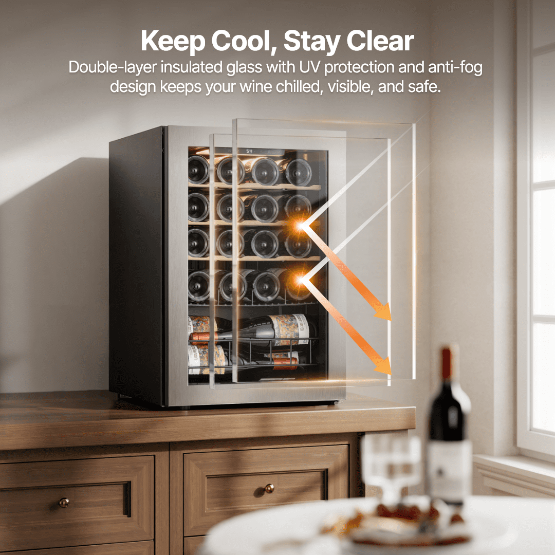 Ca'Lefort Wine Cooler Refrigerator, 2.2 cu.ft. Mini Wine Fridge Freestanding Wine Chiller with Double-Layer Glass Door for Home/Office