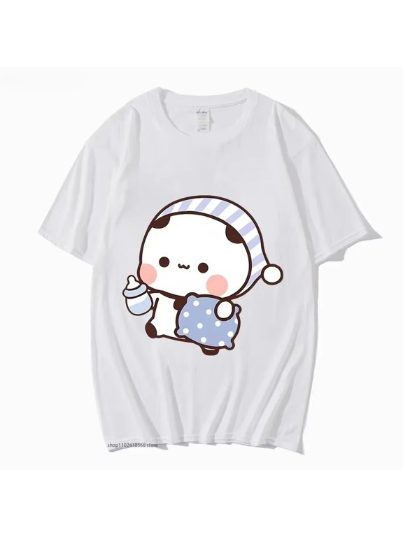 Couple Tshirt Cute BuBu Panda Going To Sleep with DuDu Bear Graphic Tshirt Women Clothes Sleeve Tops Women's Clothing
