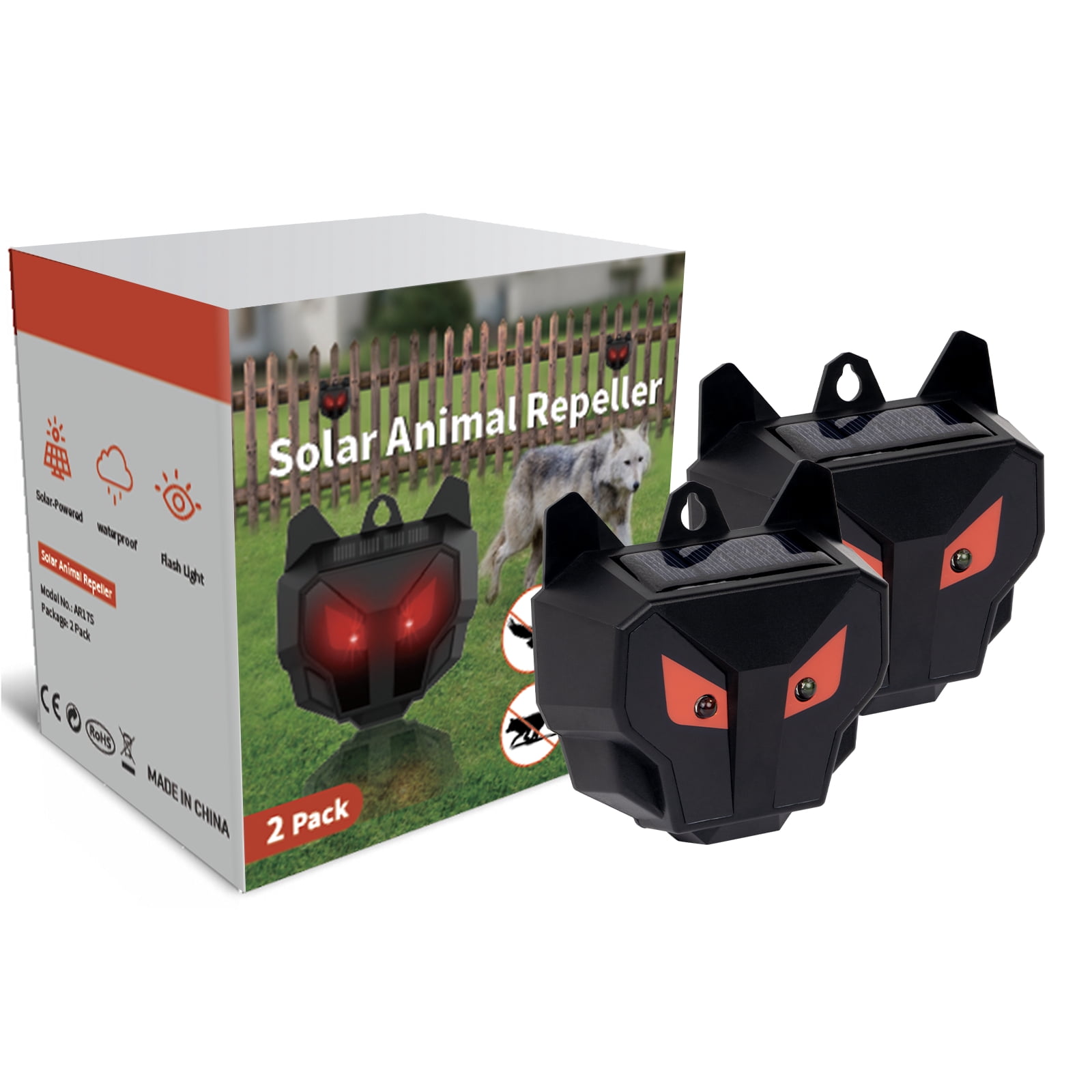 X-PEST Nocturnal Wildlife Repellent 2 Pack, Solar Powered Deer Repellent Devices, Coyote Deterrent Outdoor, Bionic Eyes Predator Light, Red Strobe Light