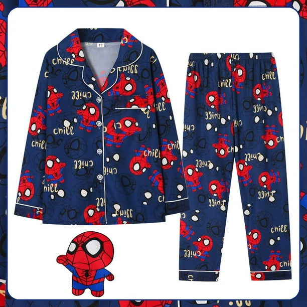 Spiderman Marvels Anime Conjunto de pijamas para niños Primavera y otoño Seda de hielo Niñas delgadas Niños Rojo Año natal Año nuevo Ropa para el hogar14 altura 125-135 cm zhangmengya CONDUJO