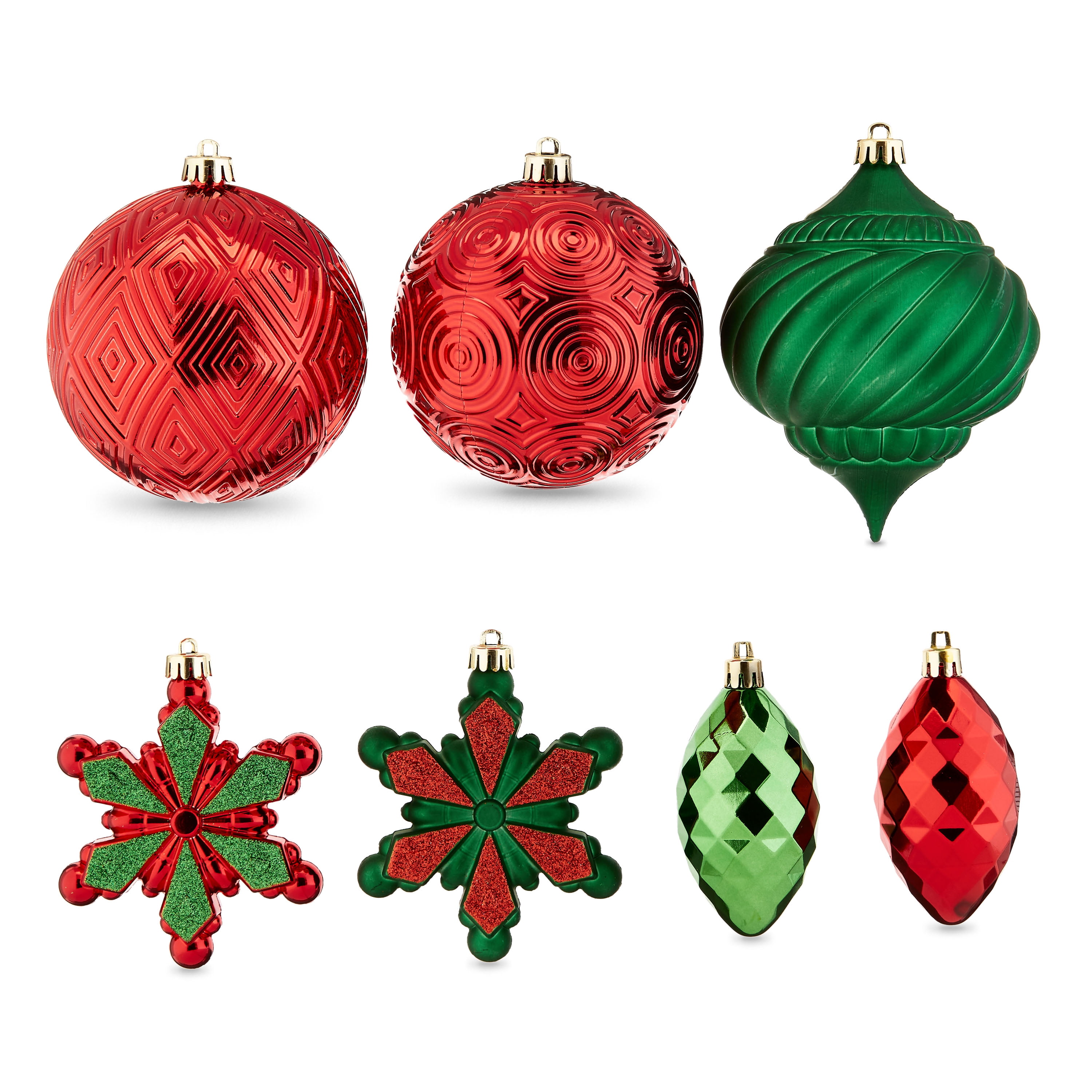 Holiday Time 100 mm Shatterproof Christmas Ornaments, Red & Green, 18 Count