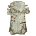 thumbnail image 5 of Chinese Traditional Flower Birds Womens Summer V Neck Zipper Top Short Sleeve T Shirt Off Shoulder Top Casual Classy Loose Shirts, 5 of 7