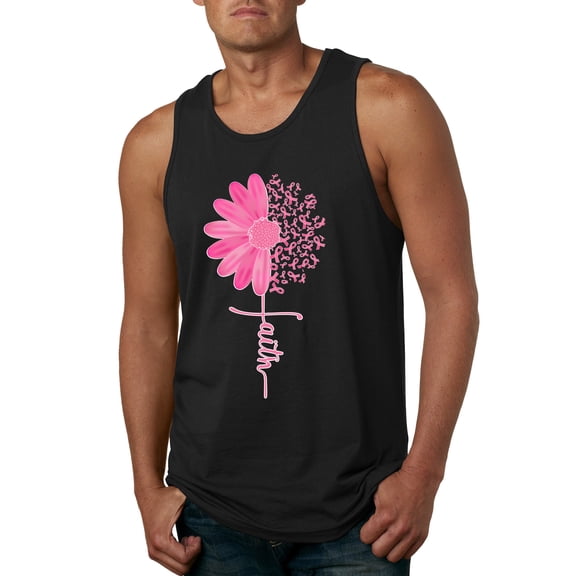 Wild Bobby, Faith Pink Ribbon Sunflower, Breast Cancer Awareness, Men Graphic Tank Top, Black, Small