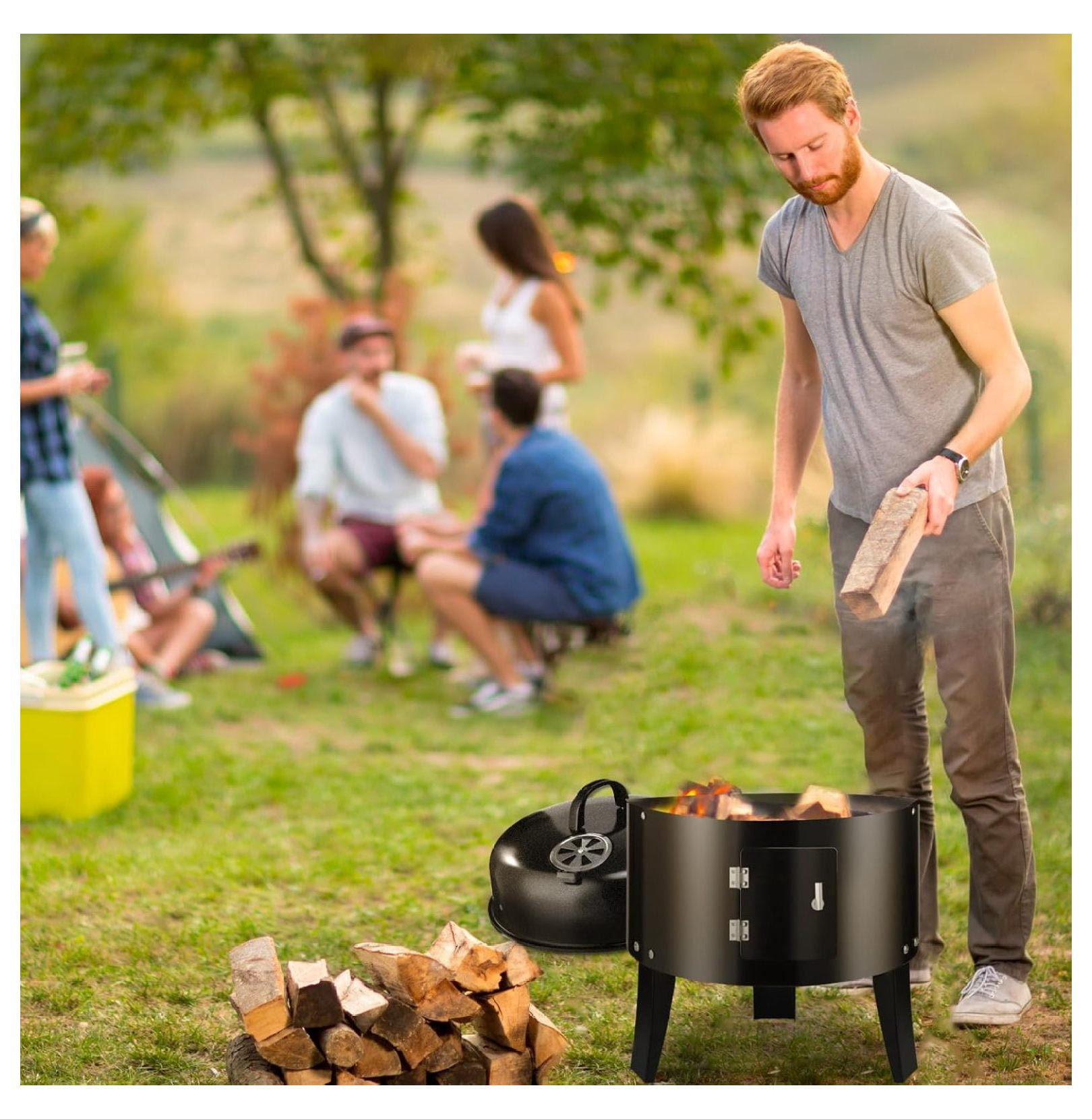 Vertical 19Inch Round Charcoal Smoker Grill,Heavy-Duty BBQ Smoker for Outdoor Multi-Layer Pellet Ideal for Meats-Offset Charcoal Grill with Thermometer,Black