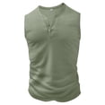 thumbnail image 5 of Men's Ribbed Henley Tank Tops Knit V Neck Sleeveless Workout T Shirt Muscle Gym Fitness Tee Green, 5 of 7