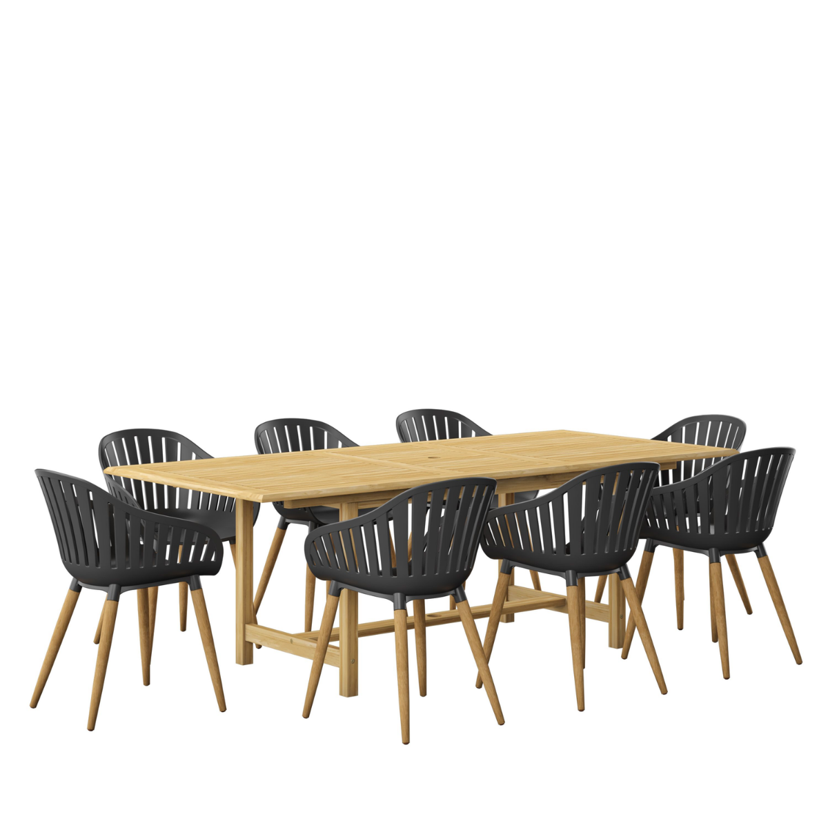 Amazonia Brighton 9-Piece Patio Rectangular Dining Table Set, Certified Teak, Ideal for Outdoors and Indoors