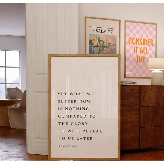 Romans 8:18 Print Modern Christian Wall Art Minimalist Scripture, Unframed Paper Poster 8x10in