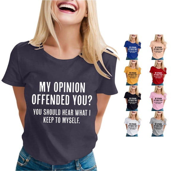 Yuhangmm Womens T Shirts, Womens Sarcastic T Shirts With Funny Sayings Novelty Graphic Tees For Women Summer Tops for Women Short Sleeve Grey L