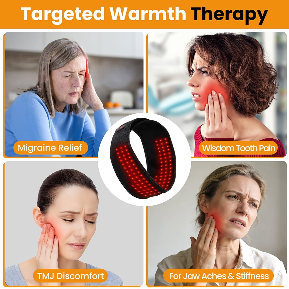Cordless Face Heated Wrap, Led Light Heating Pad for Forehead Arm Wrist, Jaw Heating Pad with 3 Heating & Timing Modes, 5000mAh Battery for TMJ Relief, Relax