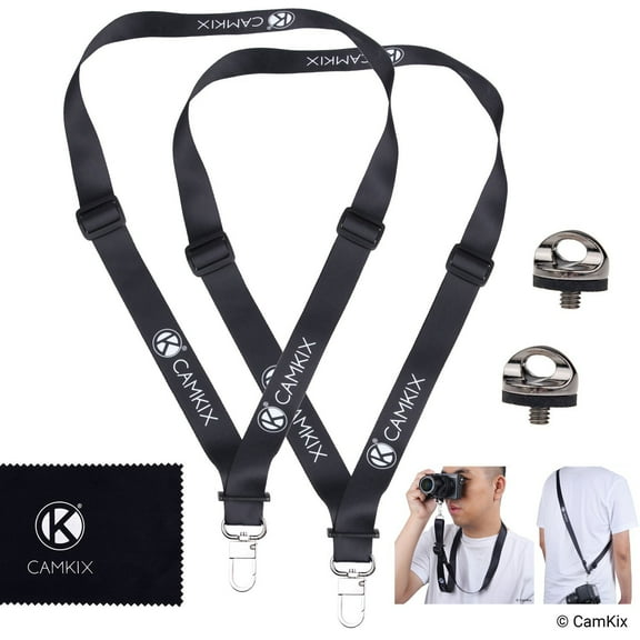 Set of 2 Camera Quick Install Tripod Mount Screws, 2 Adjustable Neck/Shoulder Lanyards and a Microfiber Cleaning Cloth - For a Fast and Secure Connection to Your DSLR and Compact Camera