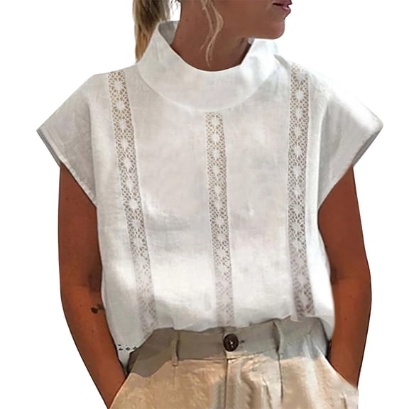 Landzoo Women'S Shirts Solid Color Short Sleeve Crew Neck T-Shirt Summer Loose Fit Women Tops Size L White
