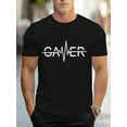 thumbnail image 1 of Camiseta informal de poliéster para hombre con diseño geométrico de latido de gamer, cuello redondo, tejido de punto ligeramente elástico, corte regular para uso urbano y fitness., 1 of 4