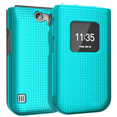 Case for Nokia 2720 V Flip Phone, Nakedcellphone [Teal Mint Cyan] Protective Snap-On Hard Shell Cover [Grid Texture] for Verizon TA-1295, 2720V