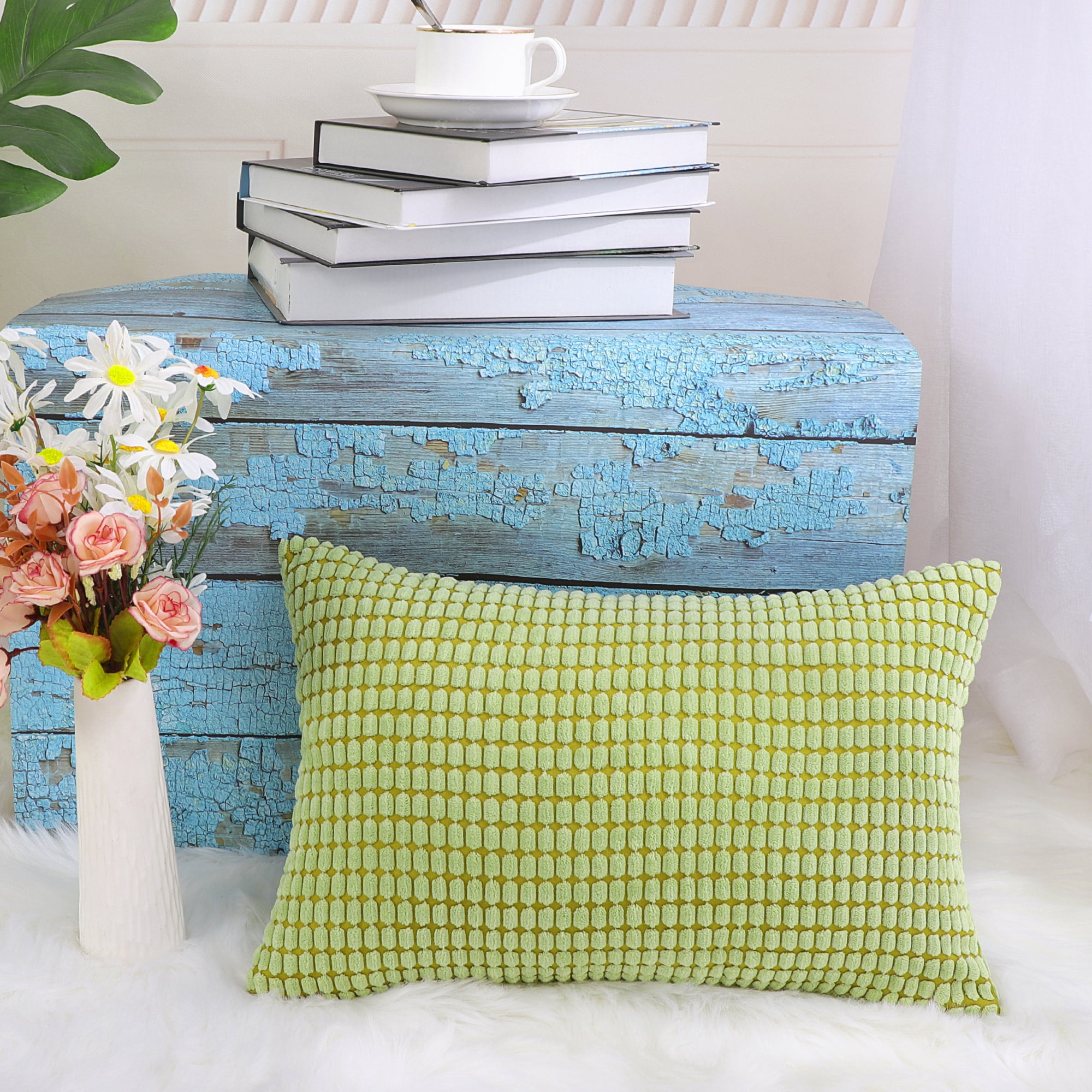 Unique Bargains Texture Solid Decorative Throw Pillow Cover Light Green 12" x 18"