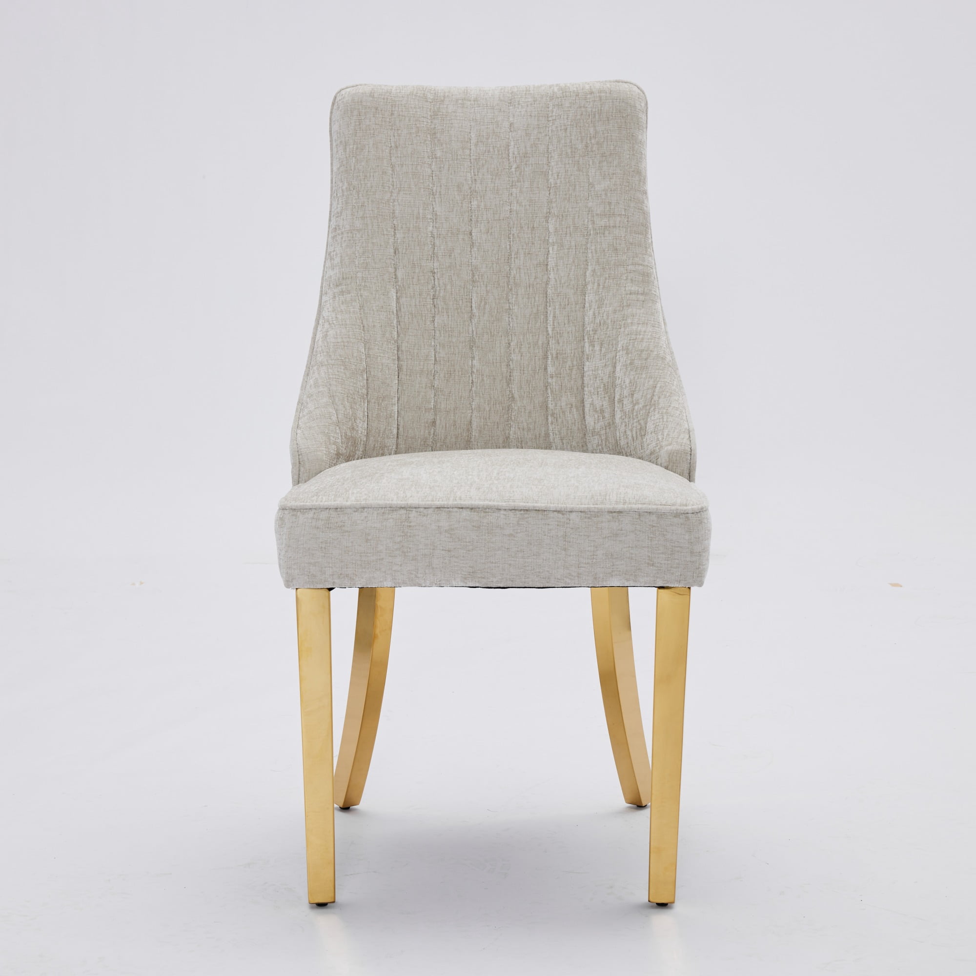 Aukfa Modern Chenille Dining Chairs Set of 2, Upholstered Kitchen Side Chair Accent Chair w/ Golden Steel Legs,Beige