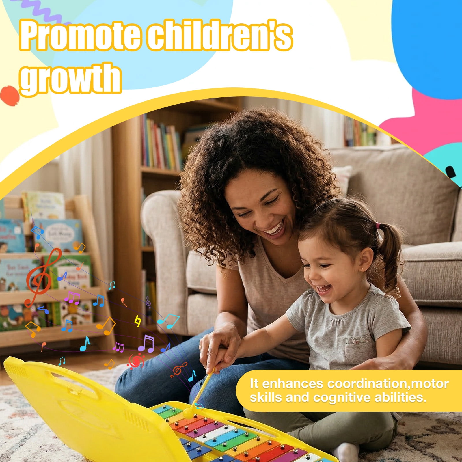 Grusce 25 Tone Xylophone Glockenspiel Colorful Wooden Xylophone with 2 Mallet Music Instrument for Beginner and Music Education