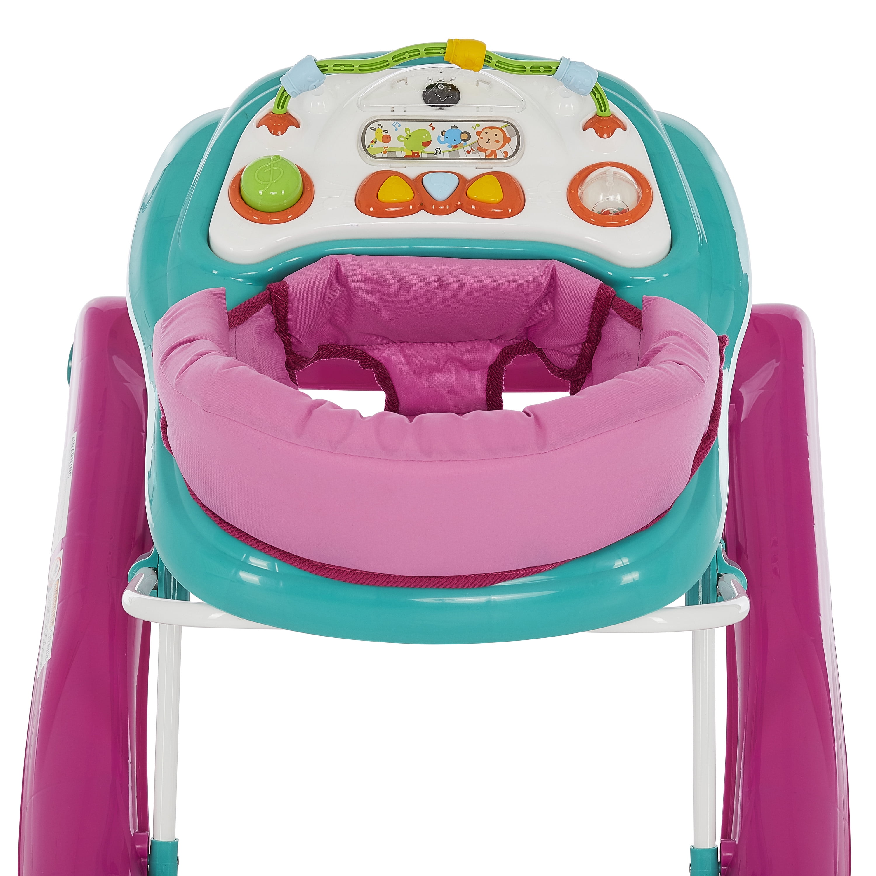 Dream On Me 2-in-1 Ava Baby Walker, Easy Convertible Baby Walker, Walk Behind, Height Adjustable Seat, Added Back Support, Detachable-Toy Slate, Teal Pink