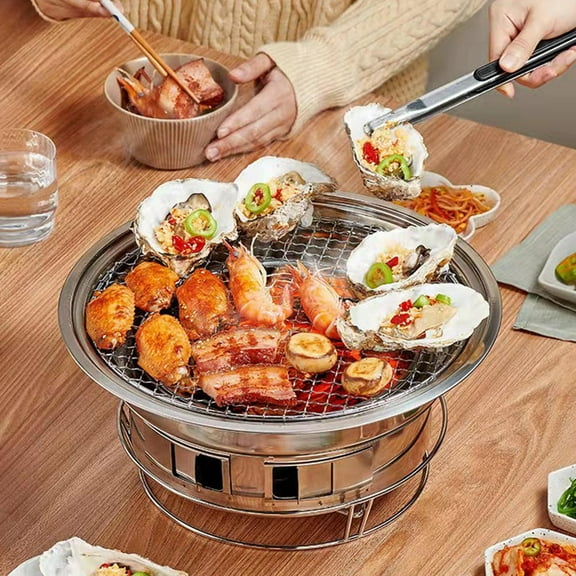 OUNONA Korean Charcoal Grill Made of Durable Stainless Steel for Home BBQ and Outdoor Activities Silver