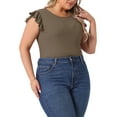 thumbnail image 4 of GRACE & GRANDEUR Justaucorps pour Femmes Grande Taille Extensible Col Rond Manches Courtes Ajusté Décontracté Basique 1X Marron Clair, 4 of 5