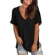 thumbnail image 3 of XXL Camiseta larga de mujer de punto de corte relajado, manga corta y cuello en V, 3 of 5