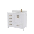 thumbnail image 3 of Ayna Decors Rooh 36 in White Bathroom Vanity Set with White Quartz Countertop and Brass Faucet | Pop-Up Drain and P-Trap Included | Gold Hardware, 3 of 10