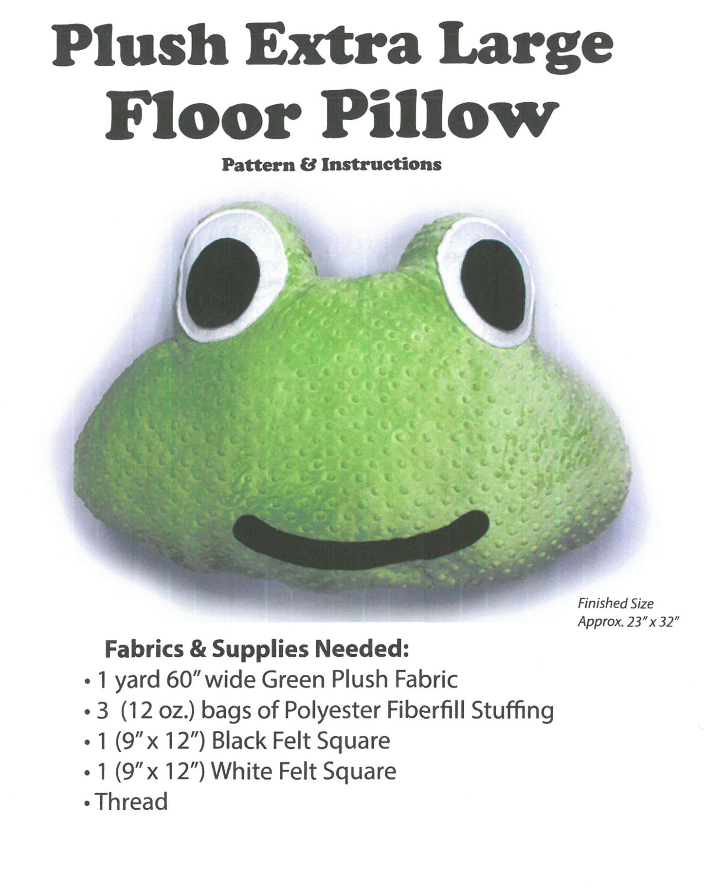 Plush Extra Large Frog Floor Pillow Pattern and Instructions (M416.19) 