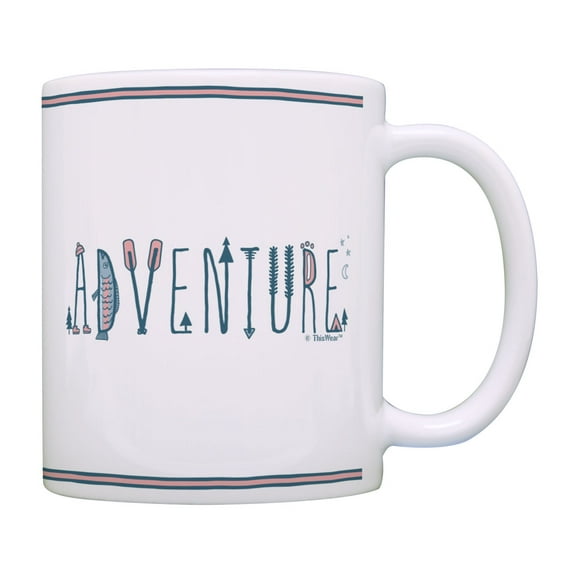 ThisWear Camping Gifts Adventure Coffee Mug Outdoor Word Art Hiking Mug Adventure Gift Mug White