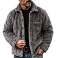 thumbnail image 2 of WIZUTIZ Fleece Lined Jacket For Men Button Front Fold Collar Long Sleeve Coat Outdoor Warm Fall Winter Black Brown Gray, 2 of 5