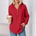 thumbnail image 7 of larppty Women's Hoodies Buttons Collar Hooded Sweatshirts Drawstring Casual Pullover Tops 2025 Fall Outfits (Red, XL), 7 of 7