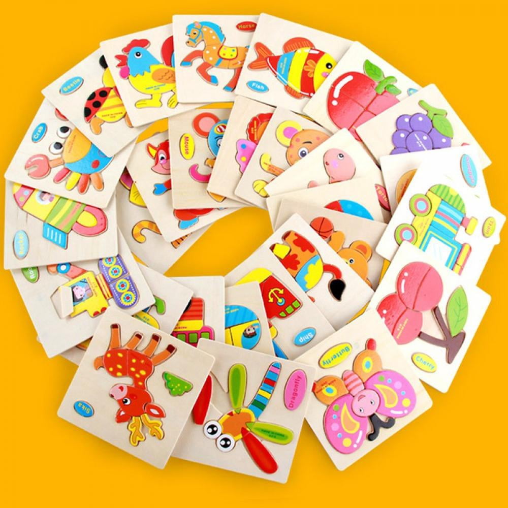 Buy Animal Fruit Vehicle Wooden Jigsaw Puzzles Set for Kids Age 2-5 ...