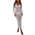 thumbnail image 2 of Qzwdhjm Crochet Swimsuits Cover Ups for Women Hollow Out Maxi Bodycon Dresses Long Sleeve Backless Knit Bathing Suits Coverups for Summer Resortwear, 2 of 9