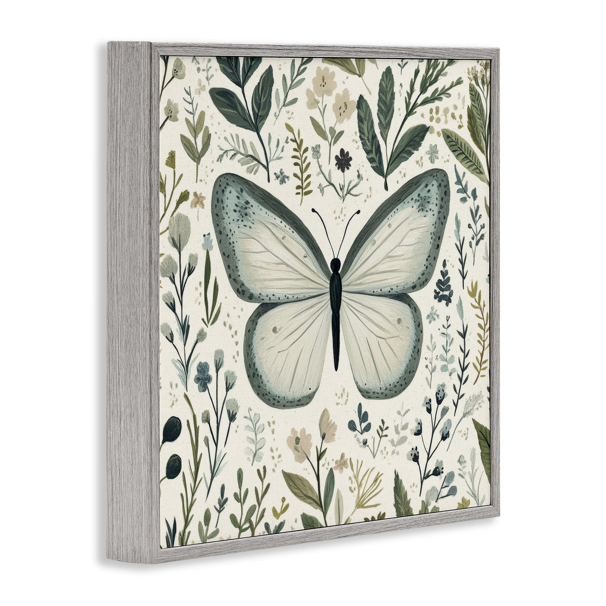Stupell Industries Dusty Blue Butterfly Botanicals Gray Framed Giclee Art, design by Petal Prints Design