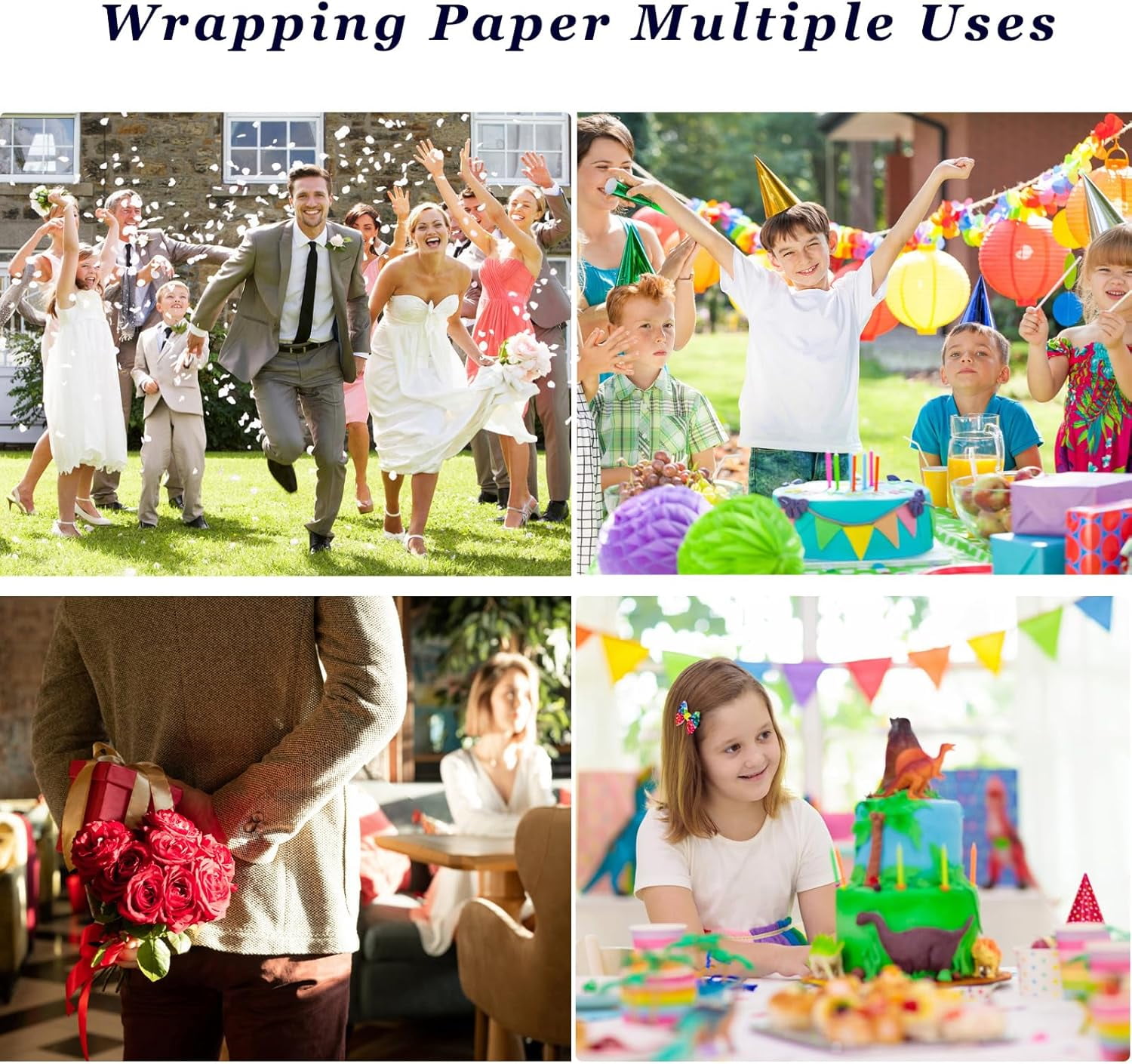 Floral Reversible Wrapping Paper Roll - 1 Roll 17’’ x 33 ft Happy Birthday Wrapping Paper Roll Kids Pink Floral Birthday Gift Wrap Roll Girls Wrapping Paper Polka Dot Design Weddings Bday Party Favor