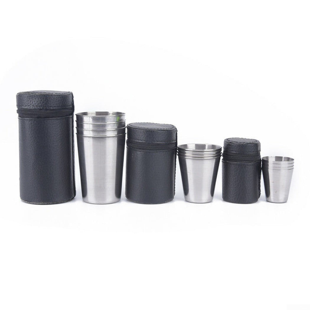 4pcs Stainless Steel Cover Mug Camping Cup Drinking Coffee Tea Beer With CaO_ec