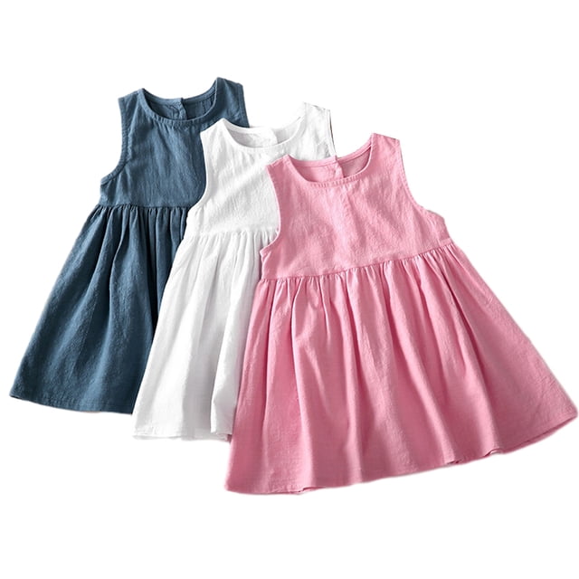 KYAIGUO Robe d'Été en Coton et Lin pour Bébé Fille, Sans Manches, Couleur Unie, Robe en Lin Décontractée, Robe de Princesse pour 2-6 Ans