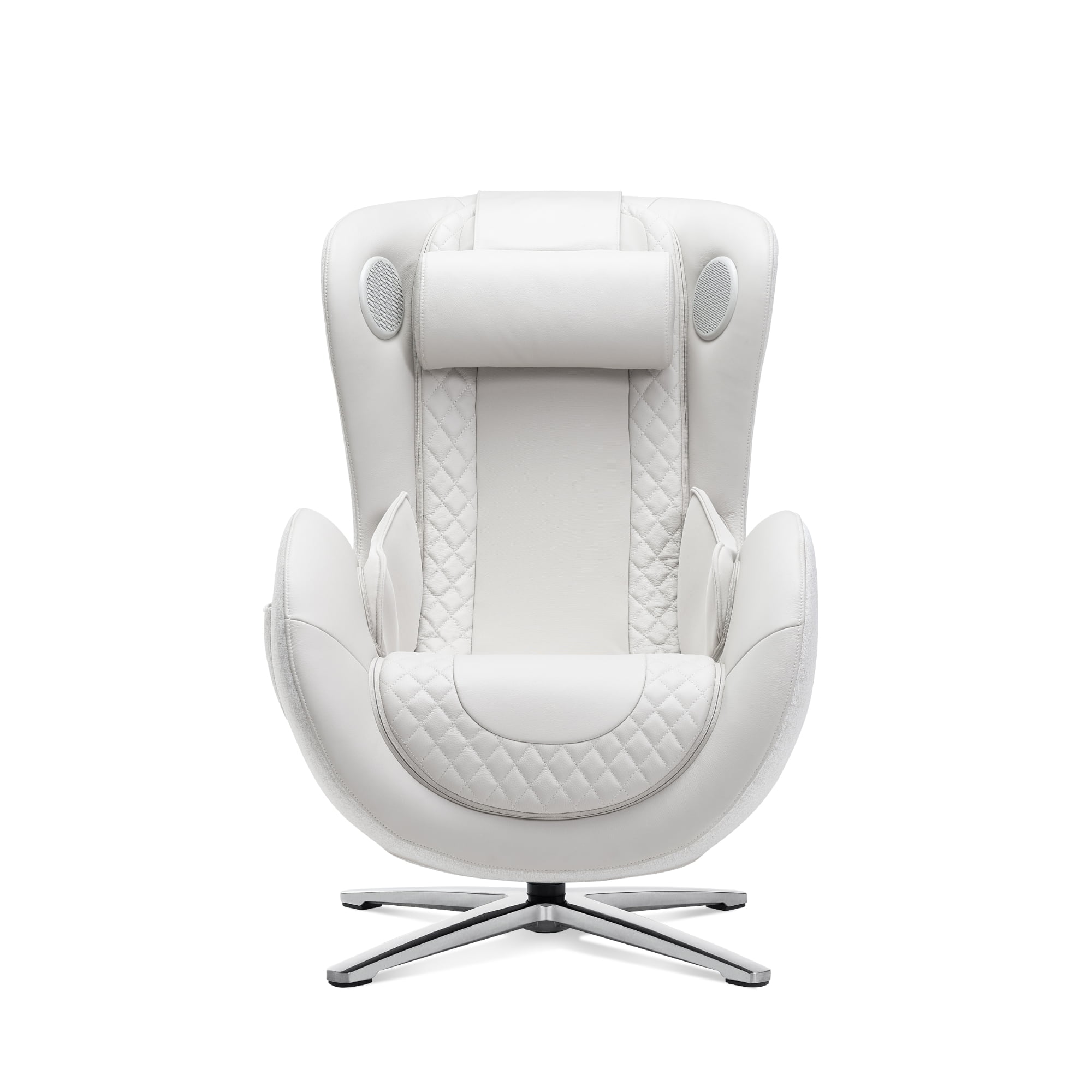 Classic Genuine Leather Massage Chair with Ottoman Elder White