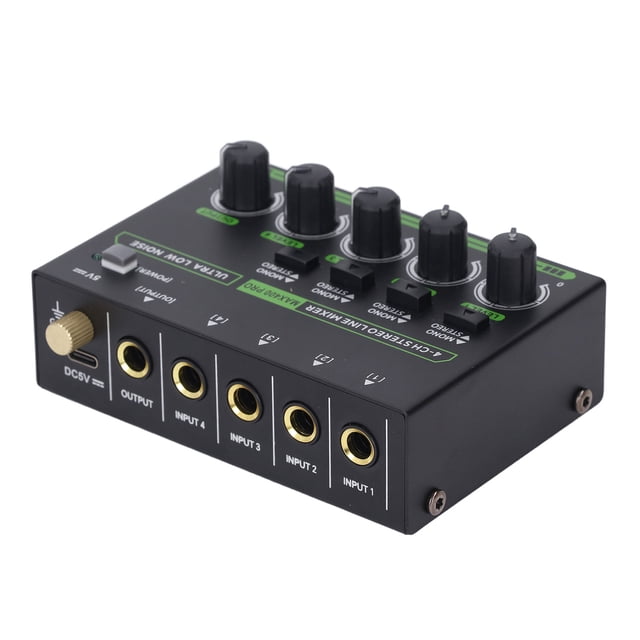 4 Channel Sound Mixer,1/4in Input Output Low Noise Mini Sound Mixer for Various Sound Mixing Scenarios