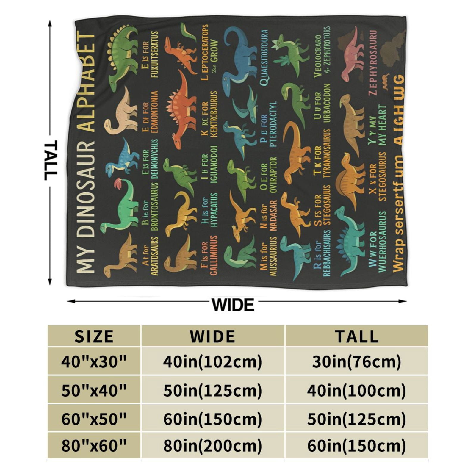 Dinosaur Blanket for Boys, Dinosaur Gifts for Son Grandson Nephew, Dinosaurs Birthday Decorations, Personalized Dinosaurs Alphabet Blanket, Thanksgiving Gifts 60x50