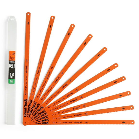 GreatNeck Steel Hacksaw Blades, 18 TPI, 10 Pack