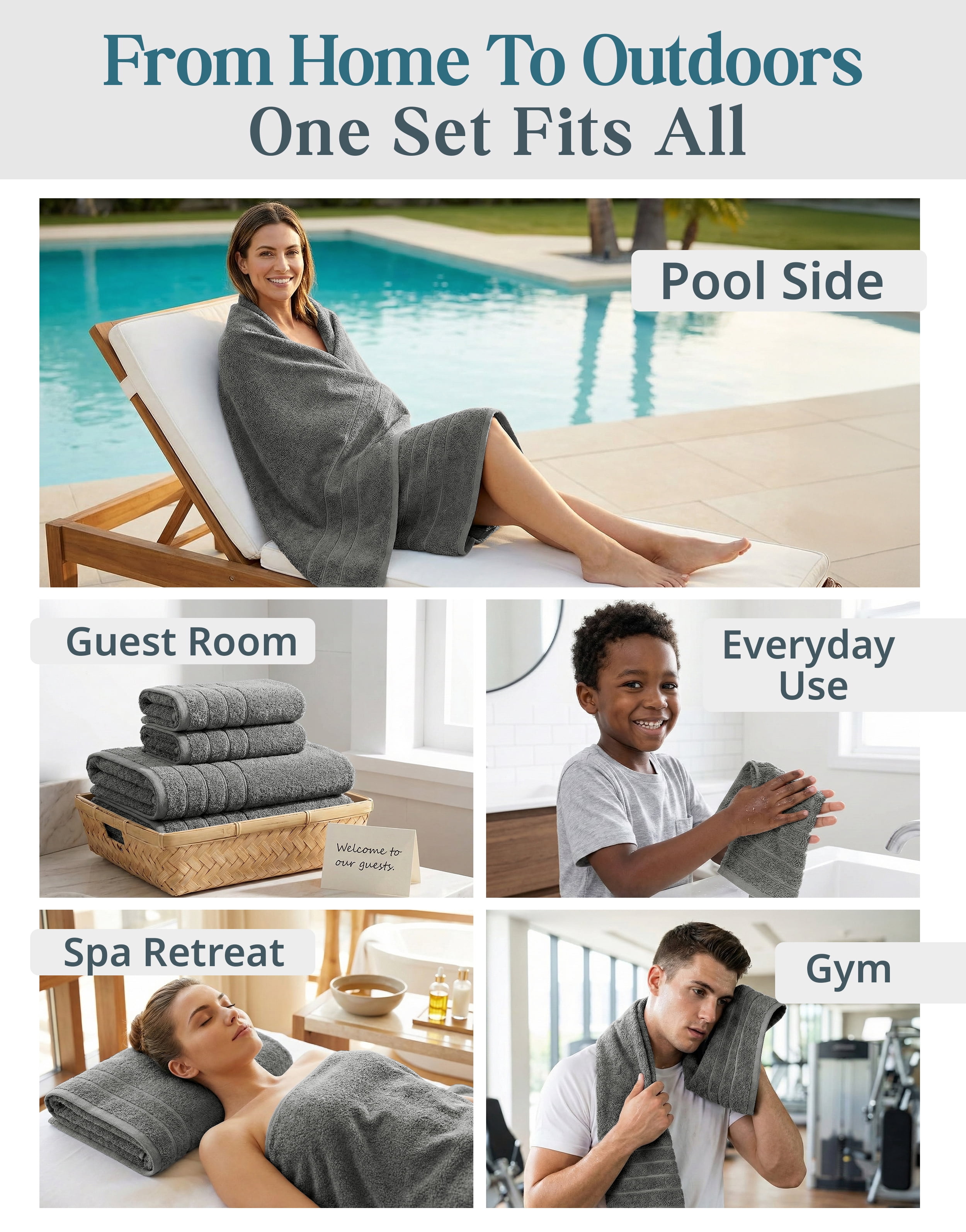 Casa Platino 18 Piece Towel Set, 6 Bath Towels 30x60 inch, 6 Hand Towels & 6 Washcloths, Highly Absorbent Cotton Towels for Bathroom - Ultimate Grey
