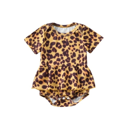 

Binpure Toddler Girls Short Sleeve Round Neck Leopard Print Tutu Playsuit