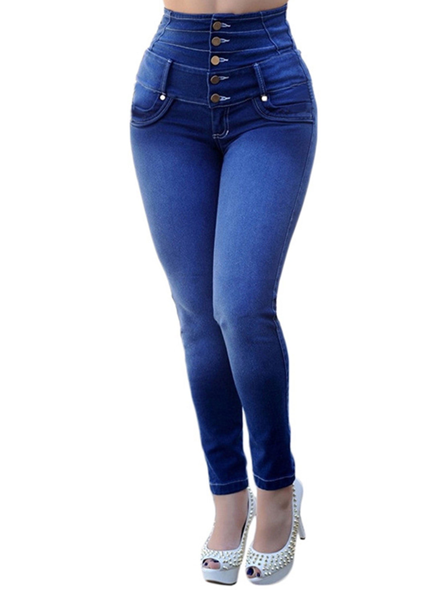 SELX Women Stretch High Rise Butt Lift Skinny Pencil Pants Trousers Jeans Denim Pants 