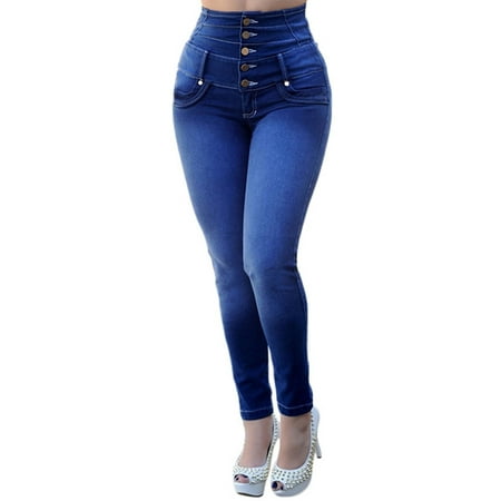 Plus Size Jeans for Women Pockets High Waist Skinny Jeans Butt Lift Slim Fit Stretchy Denim Pants Buttons Down