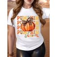 thumbnail image 1 of Halloween T-Shirt - Casual Round Neck Short Sleeve Top, Suitable For Spring And Summer Seasons, Machine Washable, Black Pumpkin Season Pattern Design, Perfect For Autumn Festivals, 1 of 6